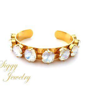 Gold Plated Athena Cuff Bracelet, 12mm Cushion Cut Crystal Moonlight Crystals